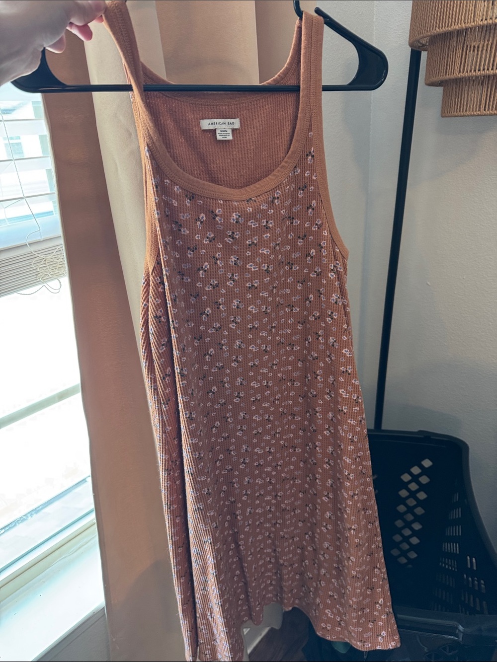 American Eagle Outfitters Rust Floral Ribbed Tank Swing Dress
